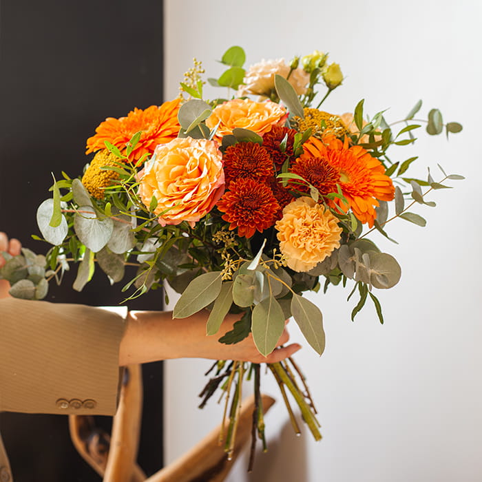 Échoppe Végétale _ Artisan fleuriste_ Messein en Lorraine _ Composition, fleurs et plantes _ Bouquet orange